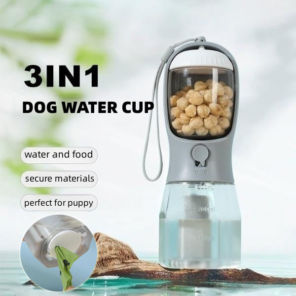 3-in-1 Portable Dog Water Bottle with Food Container & Waste Bag Holder