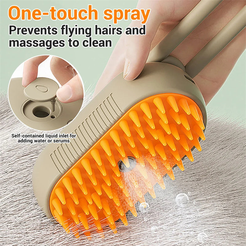 3-in-1 Electric Steam Pet Brush – Detangle, De-Shed & Massage for Cats and Dogs