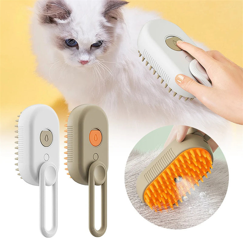 3-in-1 Electric Steam Pet Brush – Detangle, De-Shed & Massage for Cats and Dogs