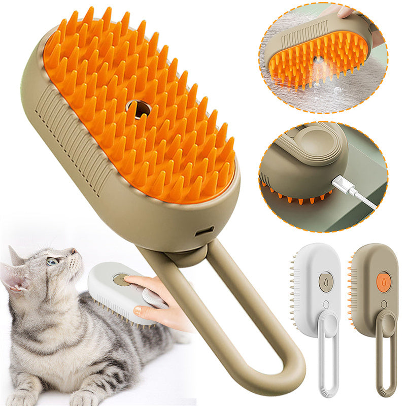 3-in-1 Electric Steam Pet Brush – Detangle, De-Shed & Massage for Cats and Dogs