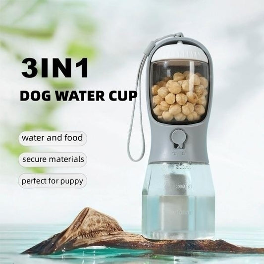 3-in-1 Portable Dog Water Bottle with Food Container & Waste Bag Holder